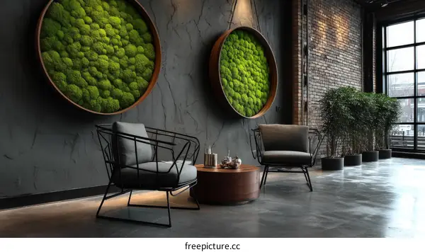 Modern Industrial Interior Design with Moss Wall Art