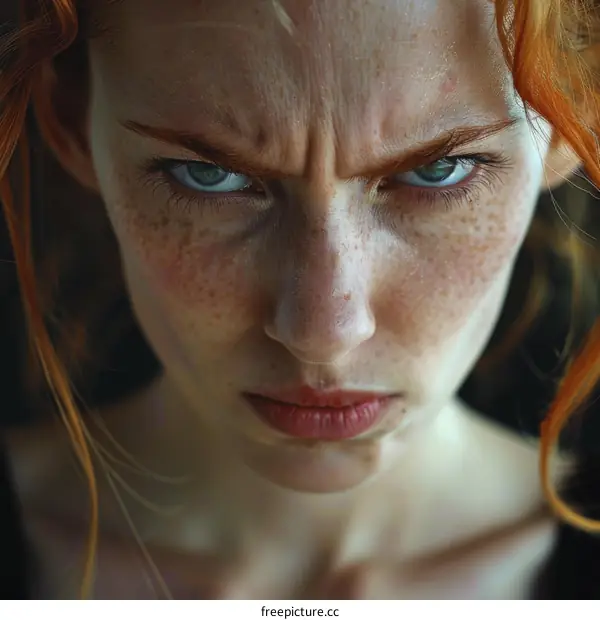 Close-up Portrait of a Woman with an Angry Expression