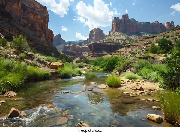 Clear Water River Flowing Through Canyon