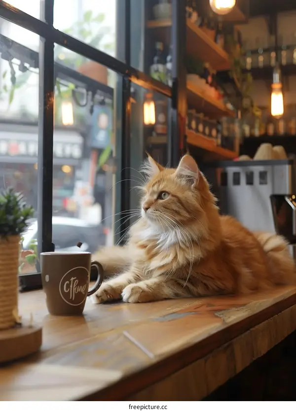 A ginger cat looking out the window