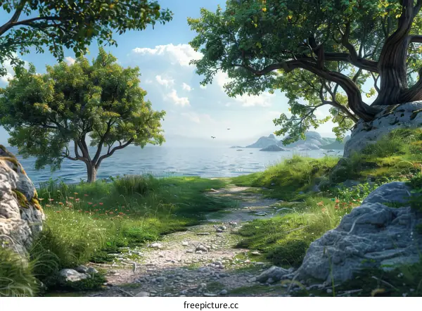 Enchanted Forest Path Leading to the Azure Sea