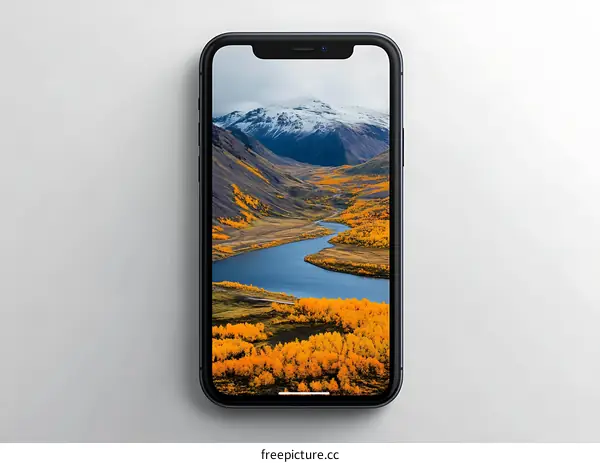 Smartphone Display With Landscape Wallpaper