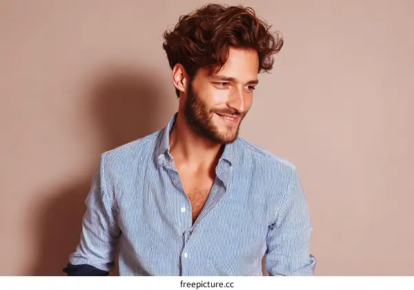 Stylish Caucasian Man in a Striped Shirt