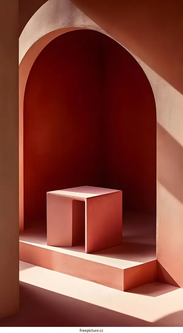 Minimalist Abstract Architecture with Curved Arch and Light