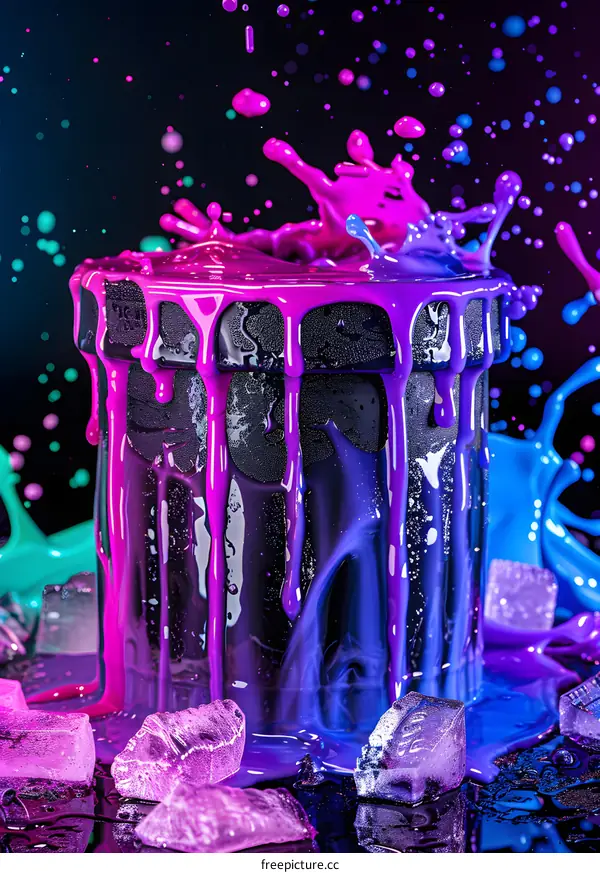 Colorful Paint Splashes in a Black Container