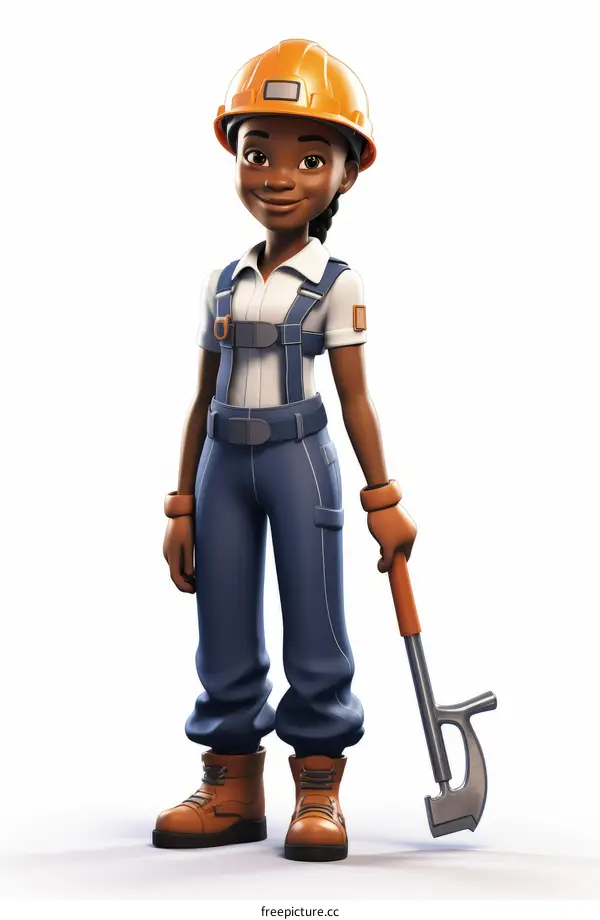 Black woman wearing hard hat and holding a pickaxe