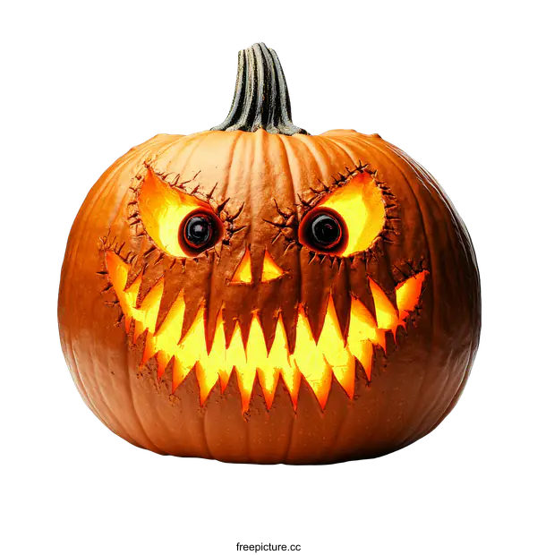 [Transparent Background PNG]Scary Halloween Pumpkin Carving with Light