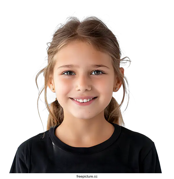 [Transparent Background PNG]Portrait of a smiling girl with brown hair and green eyes