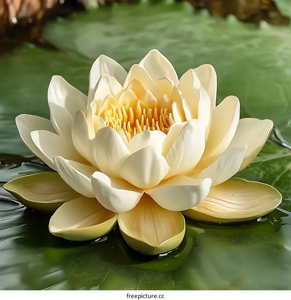 Beautiful Creamy White Water Lily in Pond