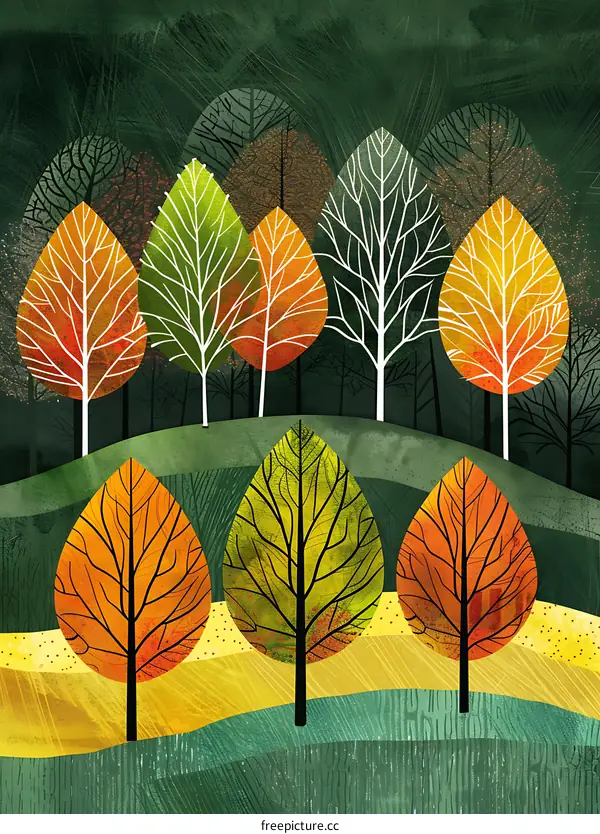Abstract Autumn Trees Landscape Illustration