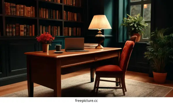 Cozy Study Room with Vintage Wooden Desk