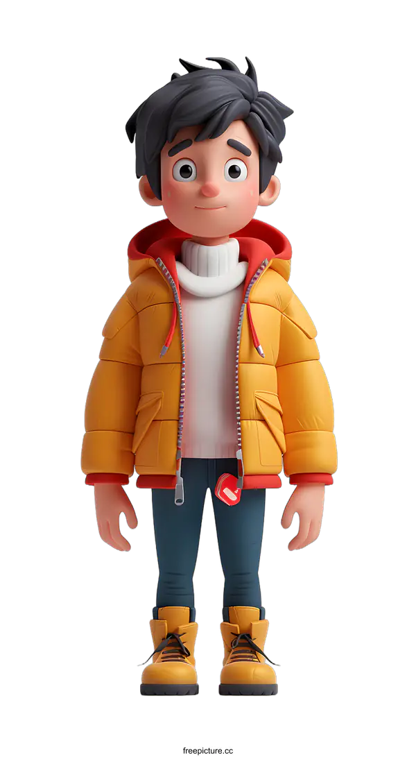 [Transparent Background PNG]Boy in Yellow Winter Jacket