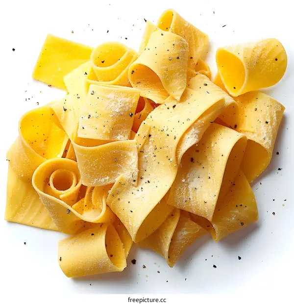 Fresh pasta with pepper and salt on white background