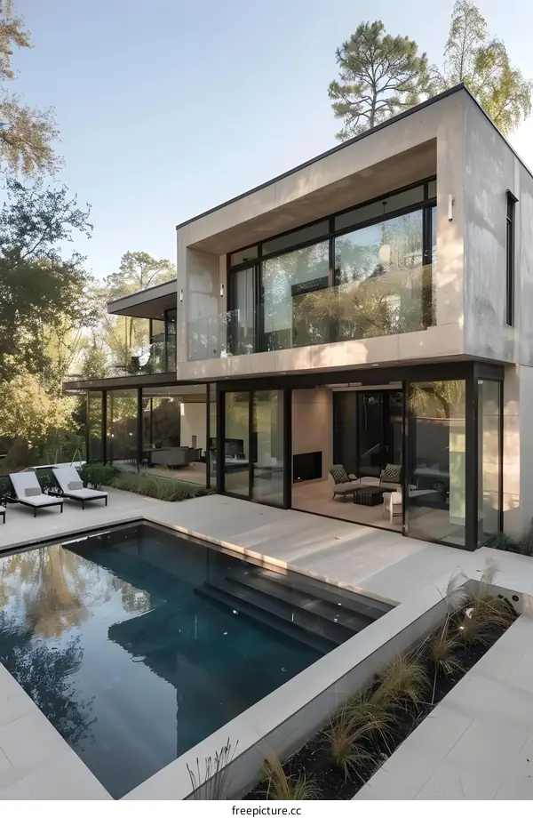 Modern House with Pool and Large Glass Windows