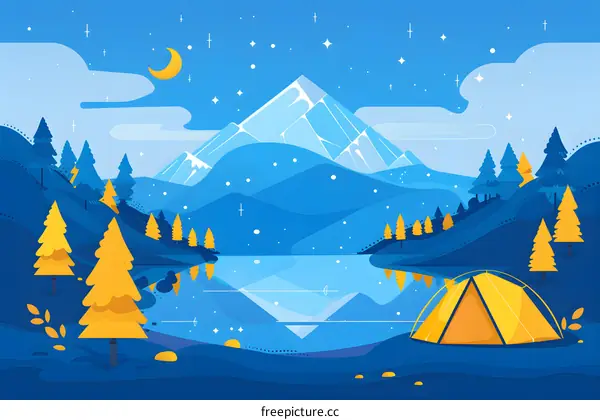 Mountain Lake Camping Night Scenery Illustration