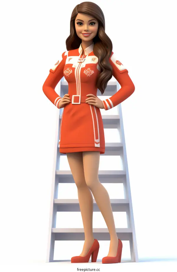 Female firefighter in uniform standing next to a ladder