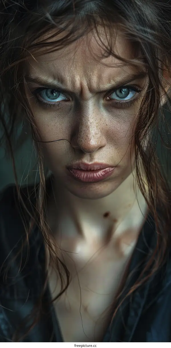 Close-up Portrait of a Caucasian Woman with Intense Expression