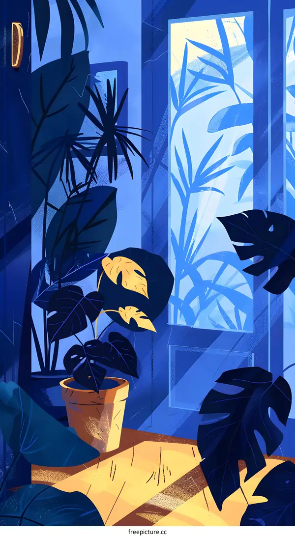 Blue and Yellow Indoor Plants Illustration