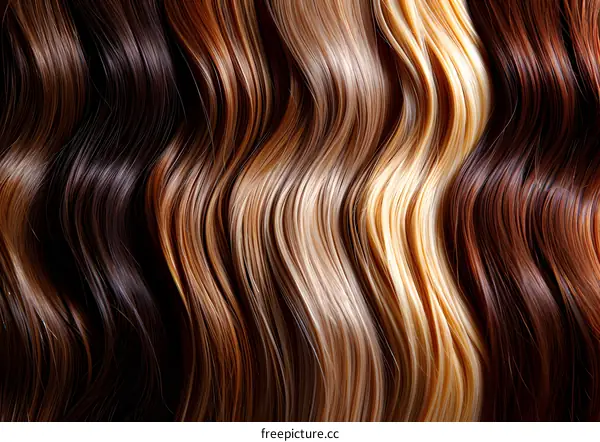 Wavy Hair Texture Background with Brown, Blonde, and Red Hair Colors
