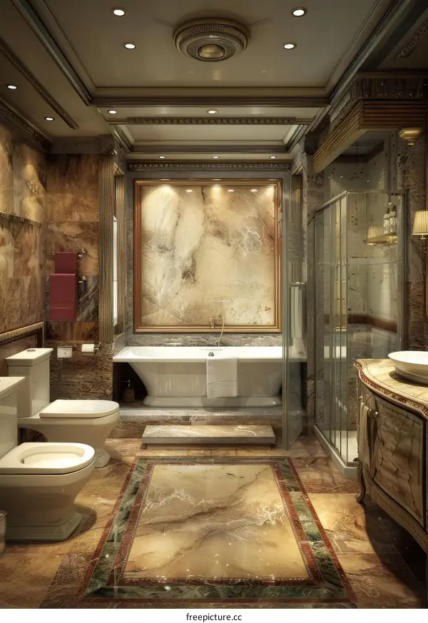 Luxury Vintage Bathroom Interior Design Illustration