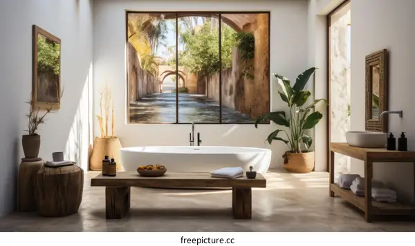 Bathroom with a view of the oasis