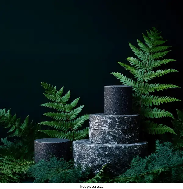 Dark Stone and Green Fern Display