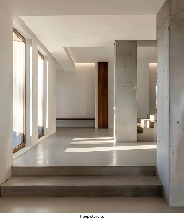 Modern Minimalist Concrete Interior Design with Wooden Accents