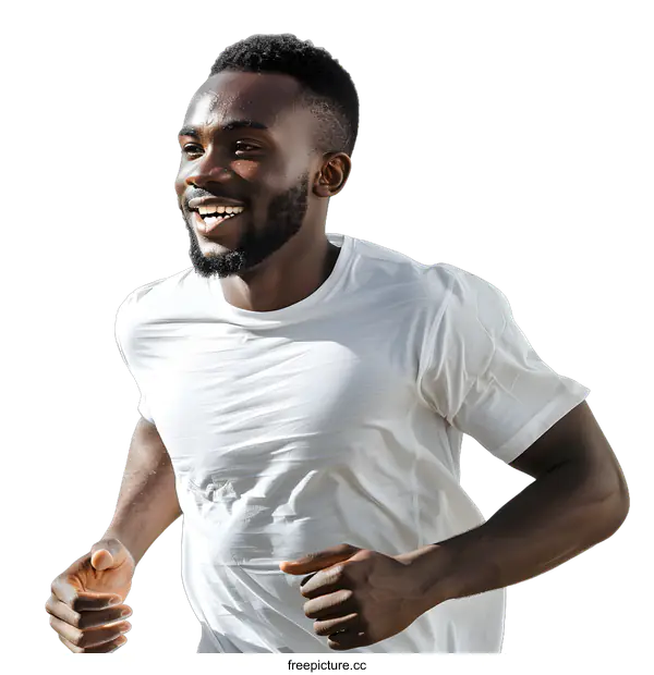 [Transparent Background PNG]Smiling African American man running