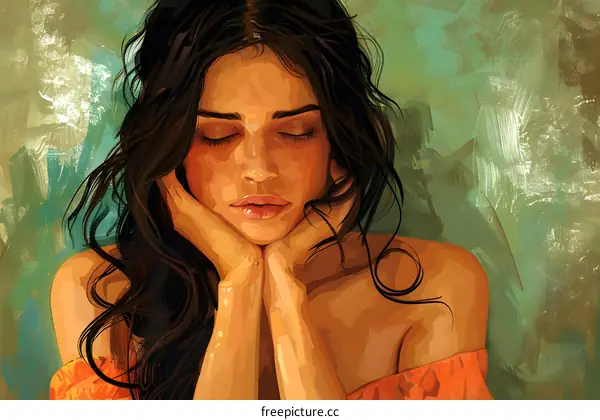 Woman with Closed Eyes and Hand on Chin