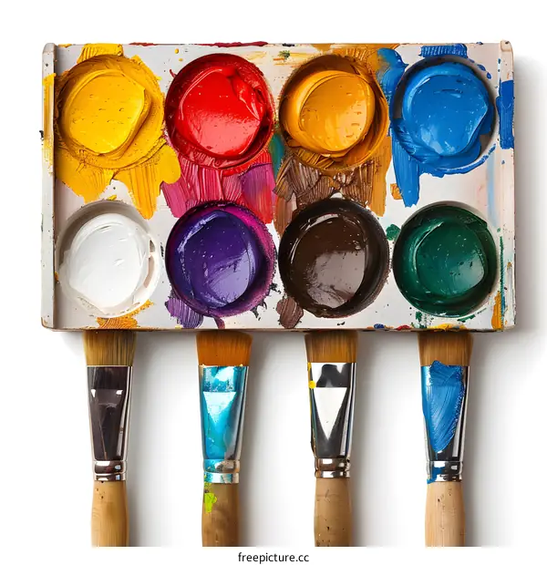 colorful palette and paintbrushes