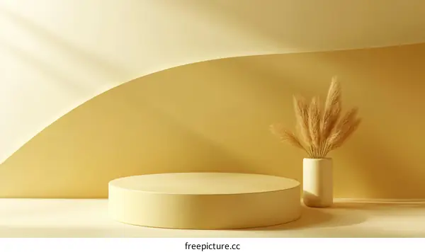 Minimalist Pastel Yellow Display Pod with Dried Pampas Grass