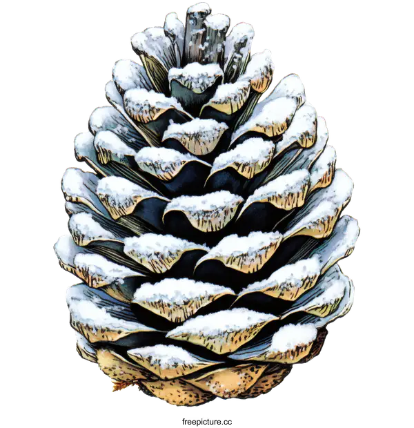 [Transparent Background PNG]Winter Pine Cone with Snow Illustration