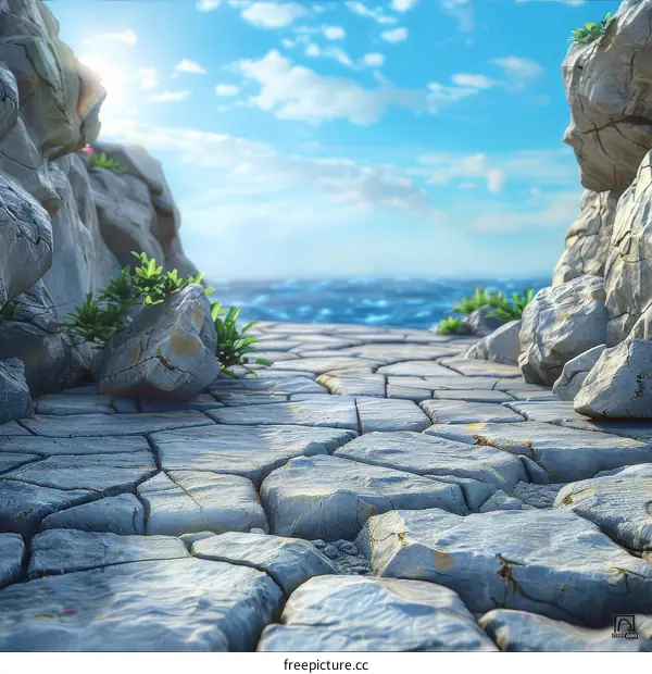 Rocky path between cliffs leading to the ocean