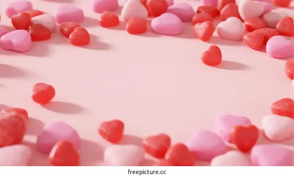 Heart Shaped Candies Arranged on Pink Background for Romantic