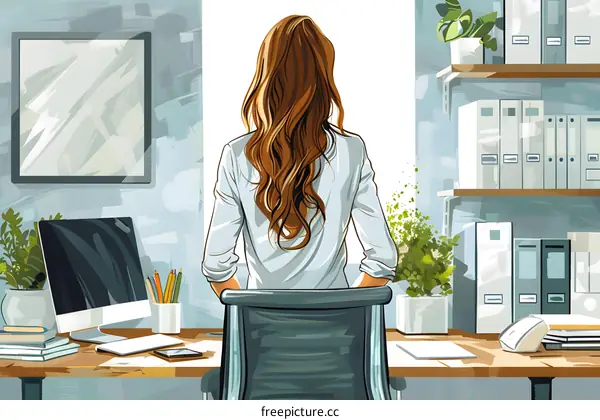 A thoughtful businesswoman looking out the office window