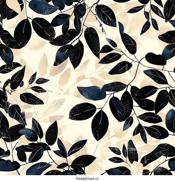 Blue And Beige Minimalist Botanical Seamless Pattern