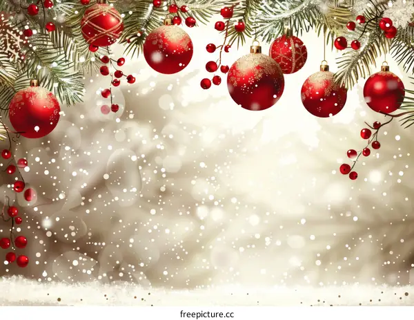 Red Christmas Ornaments Hanging on Pine Branches