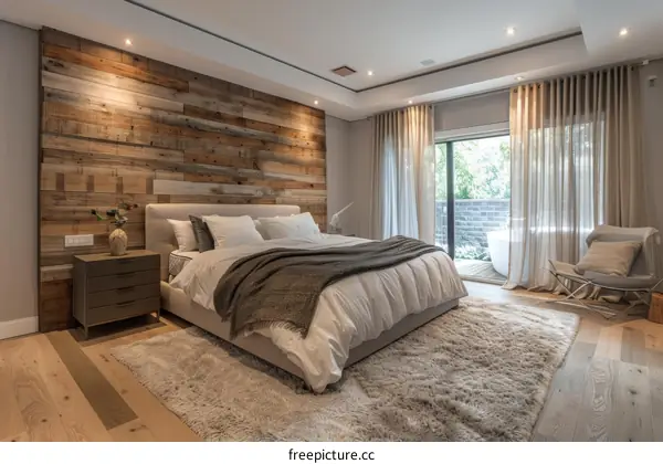 Modern Bedroom Interior with Wooden Wall Accents