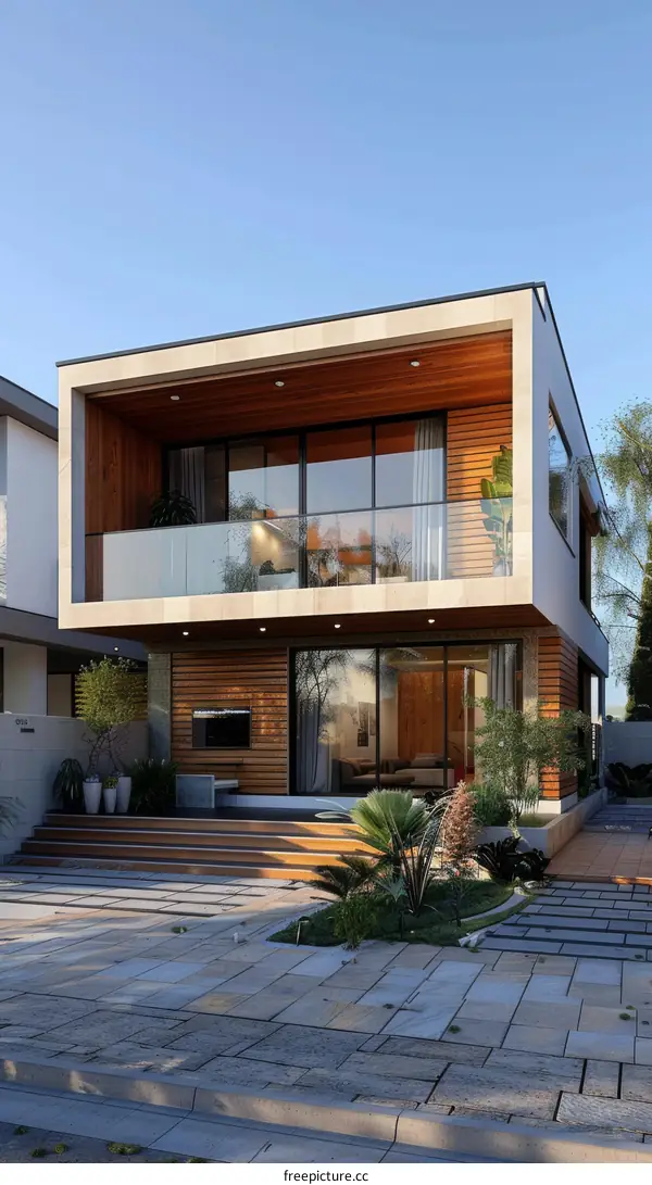 Modern Two-Story House Exterior Design Illustration