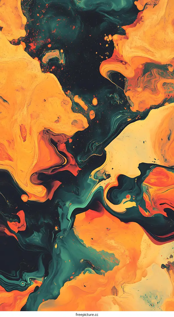 Abstract Swirl Painting in Teal Orange and Black