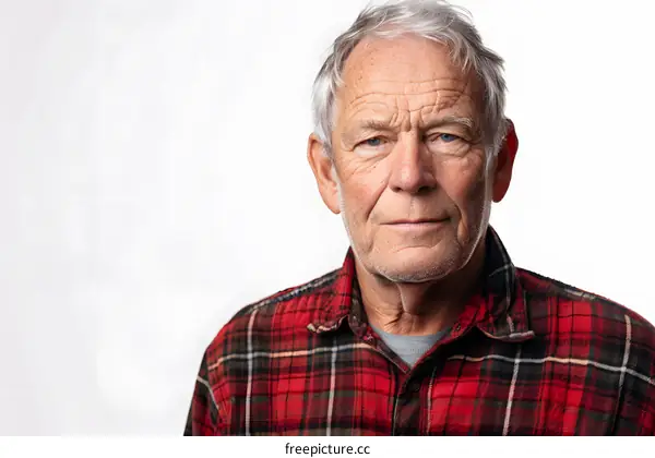 Portrait of a Senior Man Wearing a Red Plaid Shirt