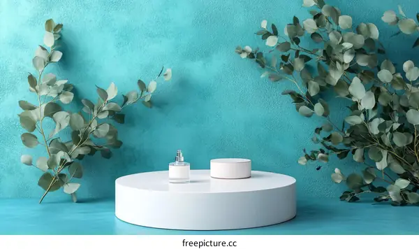 Elegant Eucalyptus Display with Cosmetic Bottle