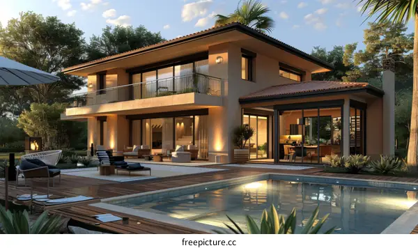 Modern House with Pool and Patio Design