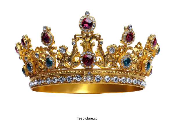 [Transparent Background PNG]Golden Crown with Precious Stones