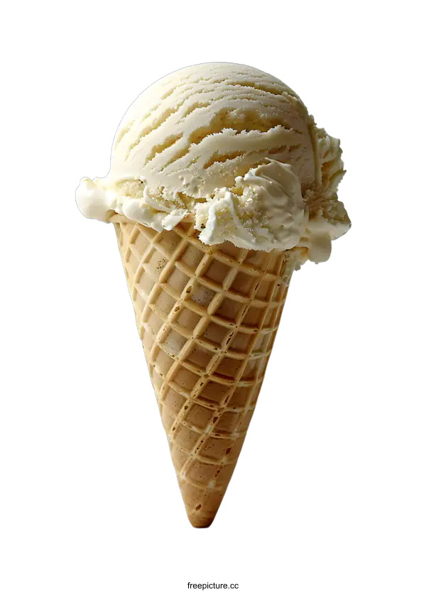 [Transparent Background PNG]A single scoop of vanilla ice cream in a waffle cone