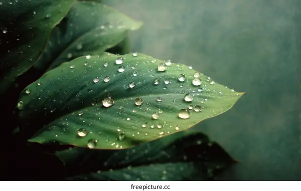 Close-up of a Leaf with Dew Drops