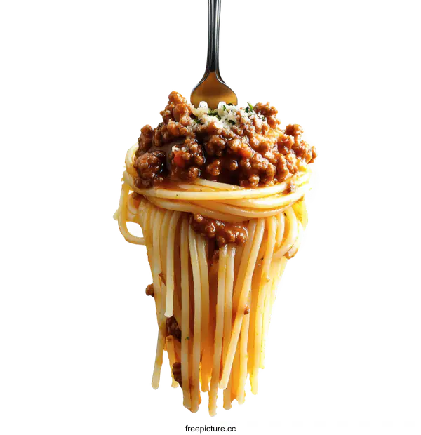 [Transparent Background PNG]Delicious Spaghetti with Meat Sauce on Fork