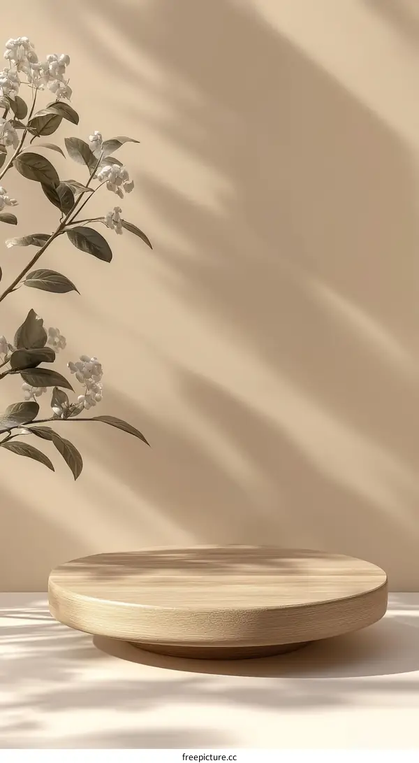 Elegant Wooden Display Platform with Floral Accent