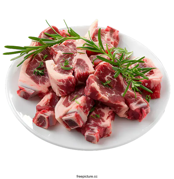 [Transparent Background PNG]Fresh raw lamb chops with rosemary