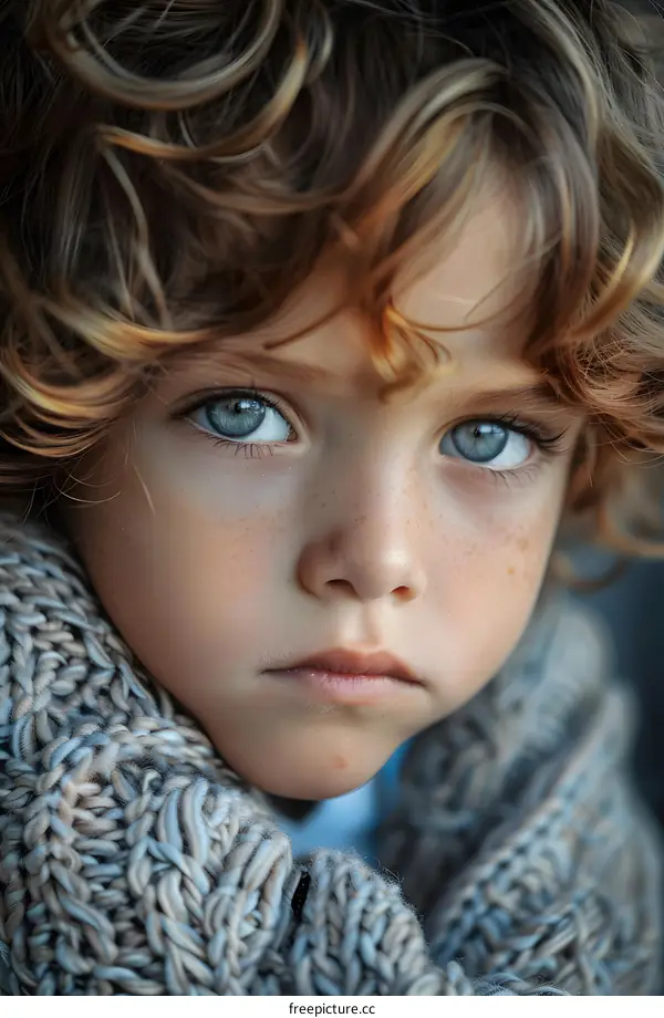 Portrait of a Young Boy with Curly Blonde Hair